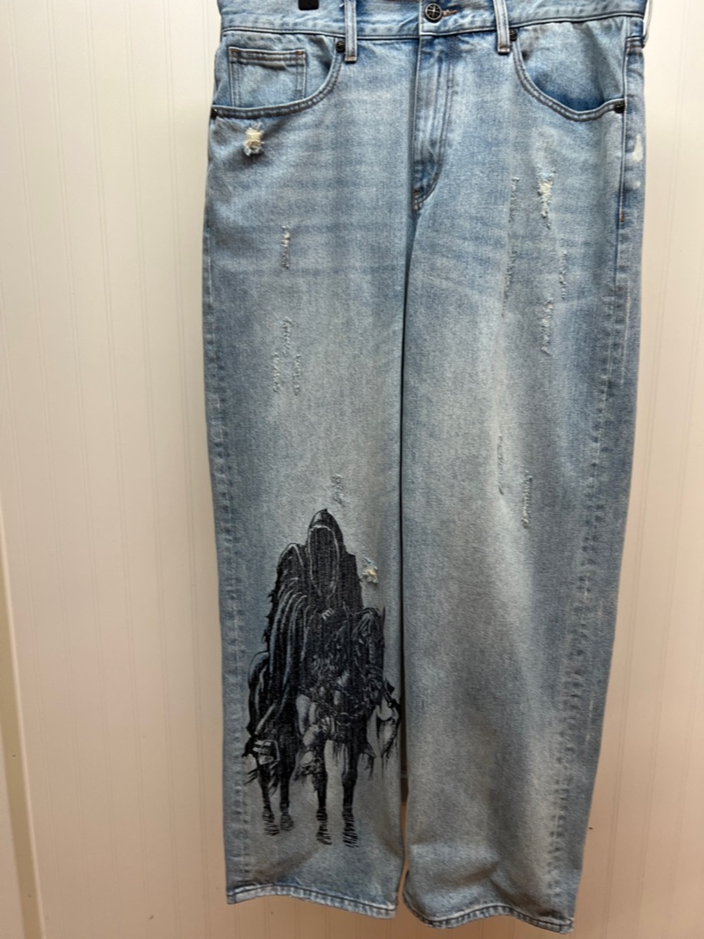 Affliction Light Blue Denim Jeans with Black Logo Detail